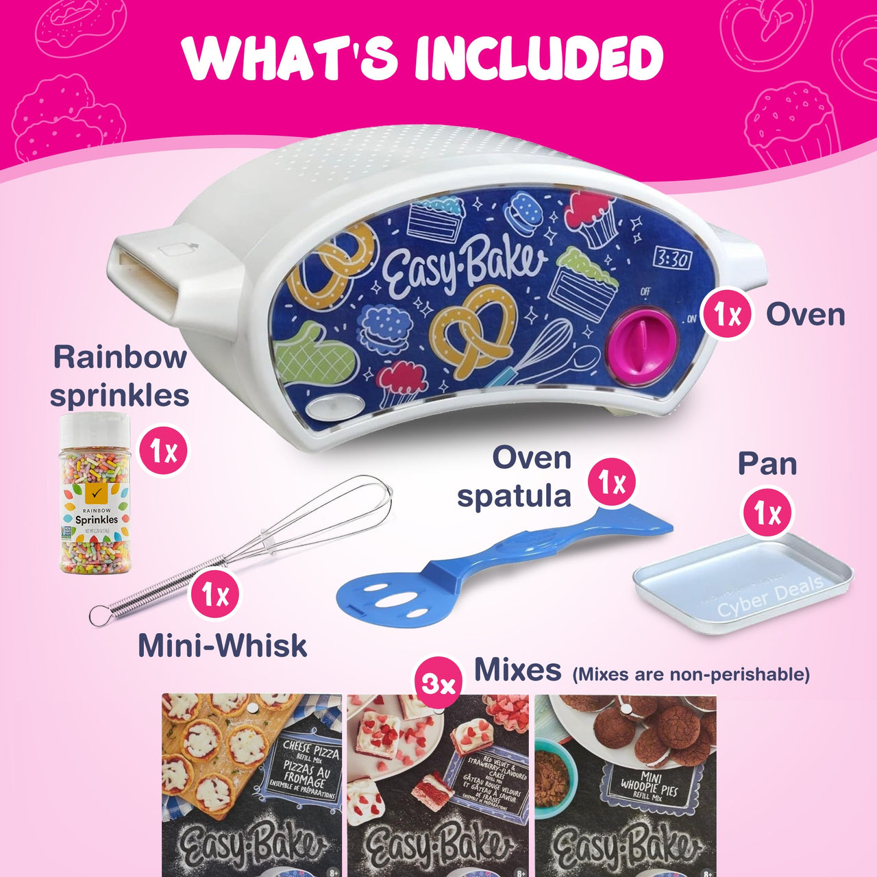 Easy Bake Oven Baking Bundle 3 (Oven + 3 Mixes + Rainbow Sprinkles + Mini Whisk) - Easy Bake Oven.com