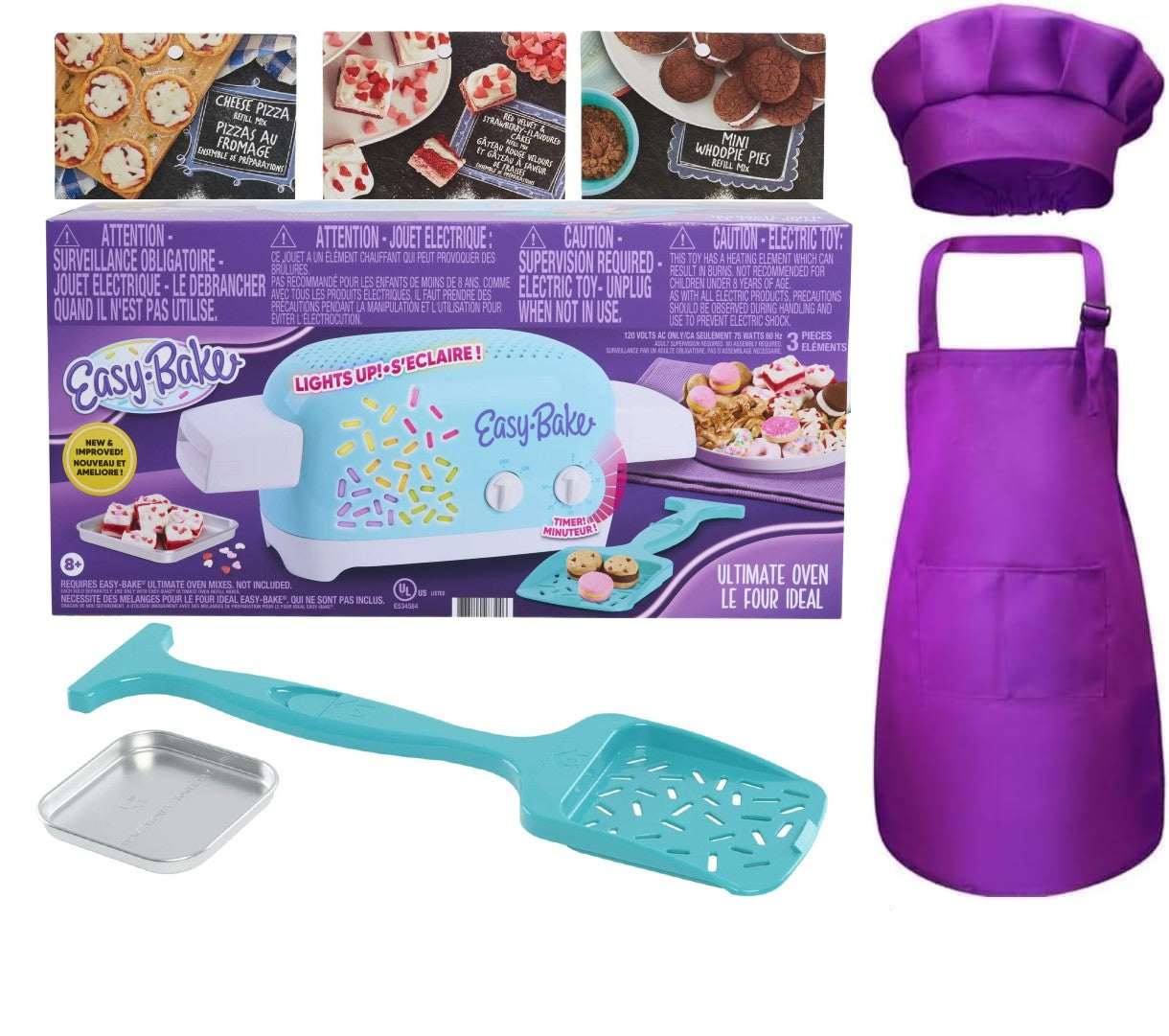 Easy Bake Oven Baking Bundle Purple (Oven + 3 Mixes + Purple Apron, Chefs Hat & Whisk)